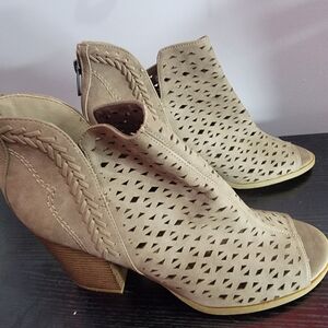 Indigo Beige Peep-Toe Ankle Booties